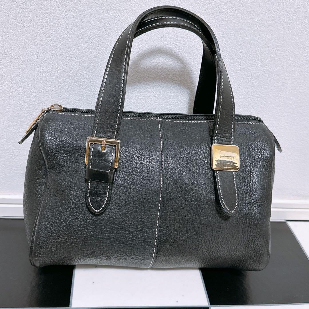 BURBERRYS Hand Bag Tote Purse Nova Check Leather Black Authentic