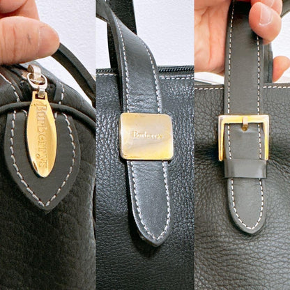 BURBERRYS Hand Bag Tote Purse Nova Check Leather Black Authentic