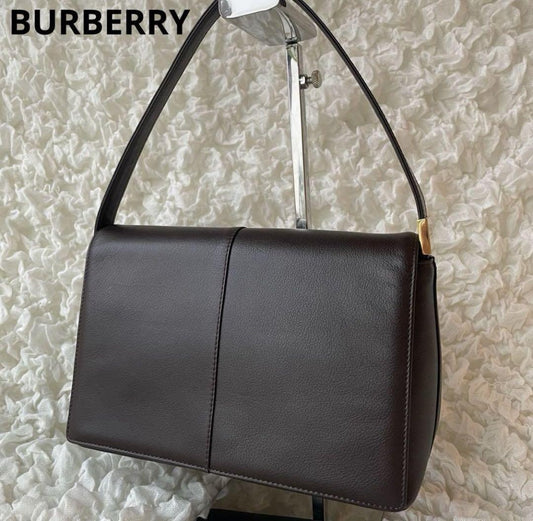 BURBERRY Shoulder Bag Purse Nova Check Leather Dark Brown Authentic