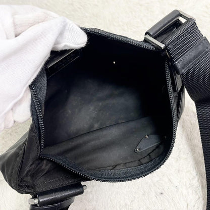 PRADA Shoulder Bag Purse Logo Nylon Leather Black Authentic