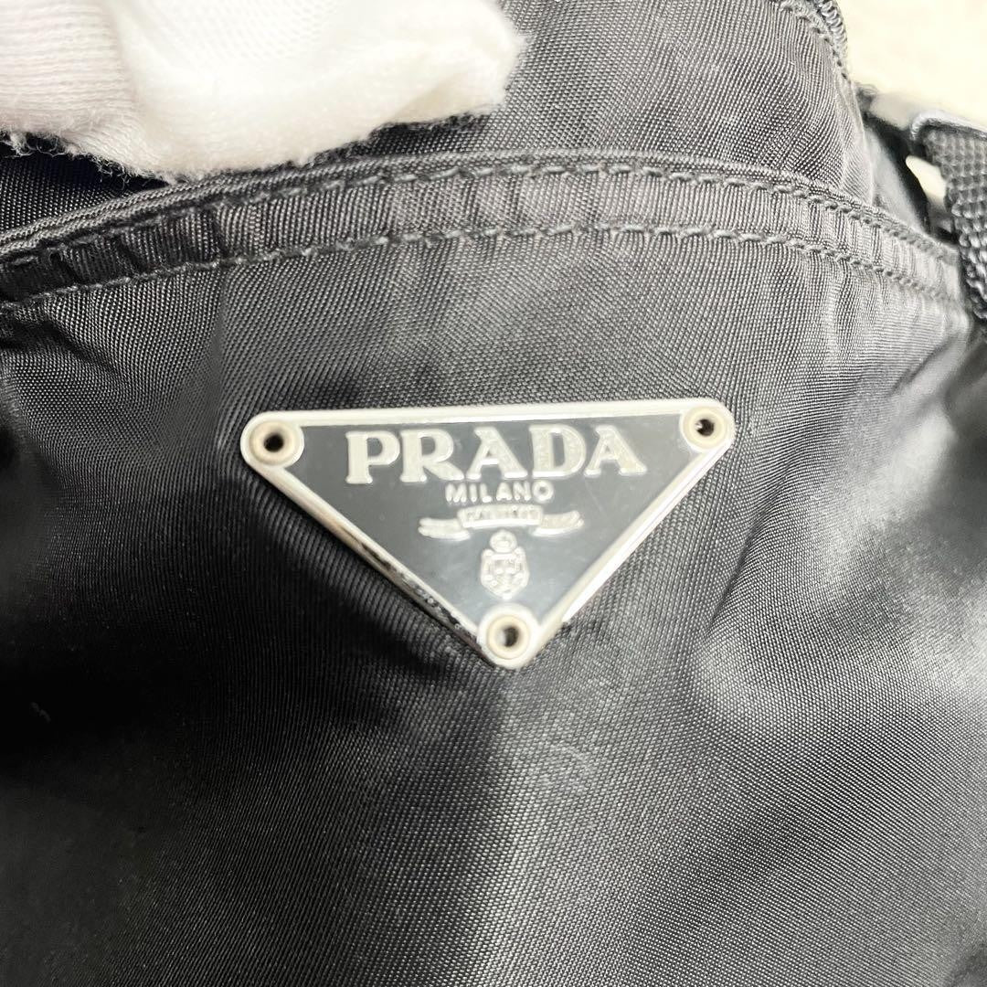 PRADA Shoulder Bag Purse Logo Nylon Leather Black Authentic