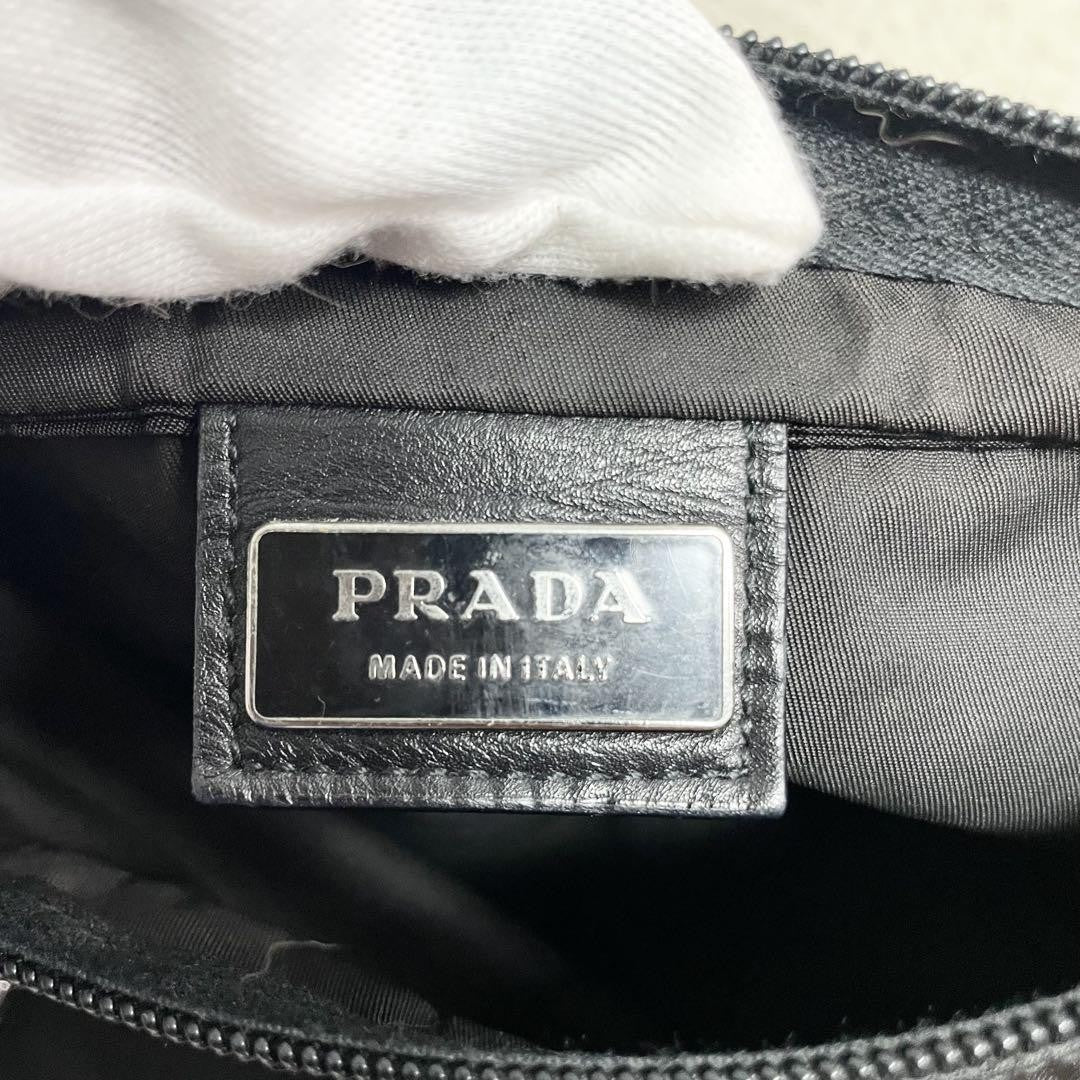 PRADA Shoulder Bag Purse Logo Nylon Leather Black Authentic