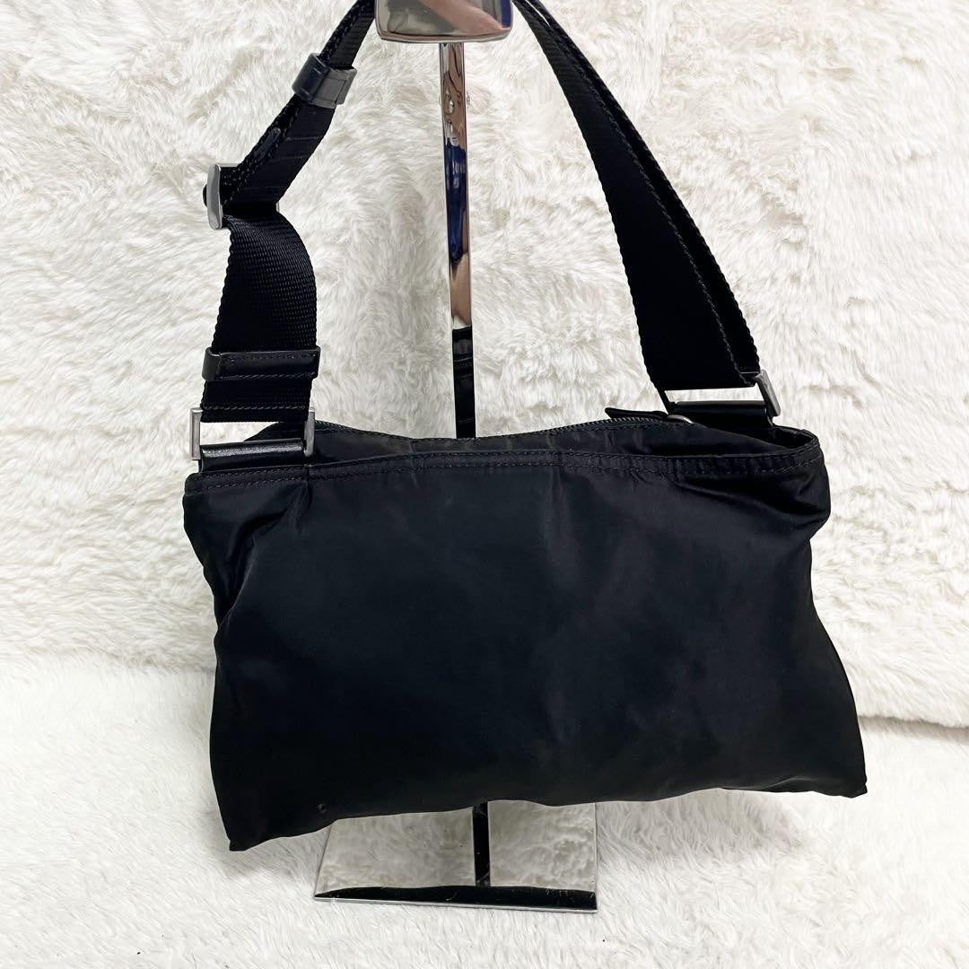 PRADA Shoulder Bag Purse Logo Nylon Leather Black Authentic