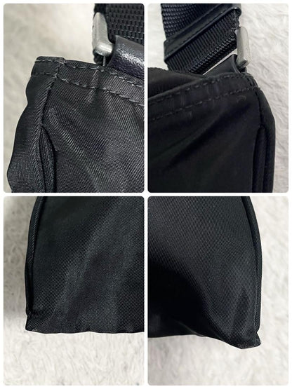 PRADA Shoulder Bag Purse Logo Nylon Leather Black Authentic