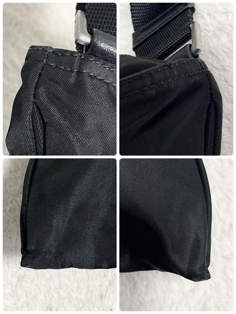 PRADA Shoulder Bag Purse Logo Nylon Leather Black Authentic