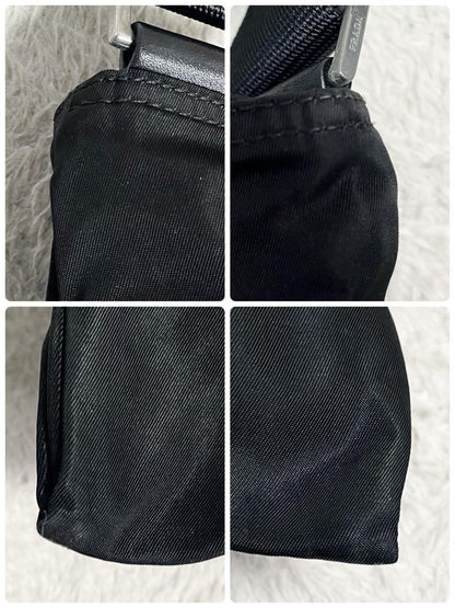 PRADA Shoulder Bag Purse Logo Nylon Leather Black Authentic