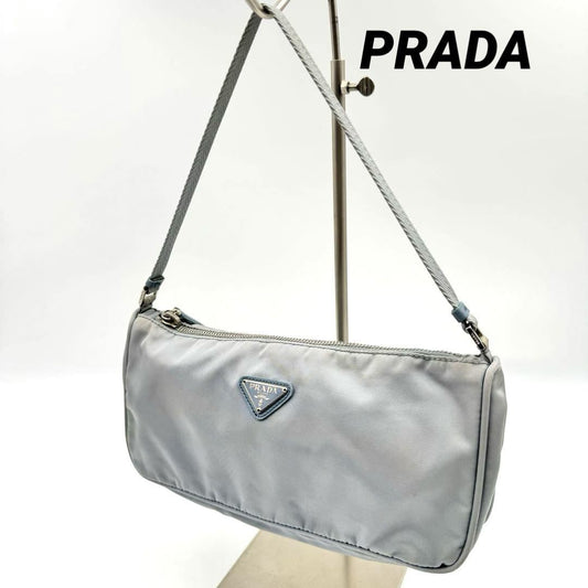 PRADA Accessory Pouch Hand Bag Tote Purse Logo Nylon Blue Authentic