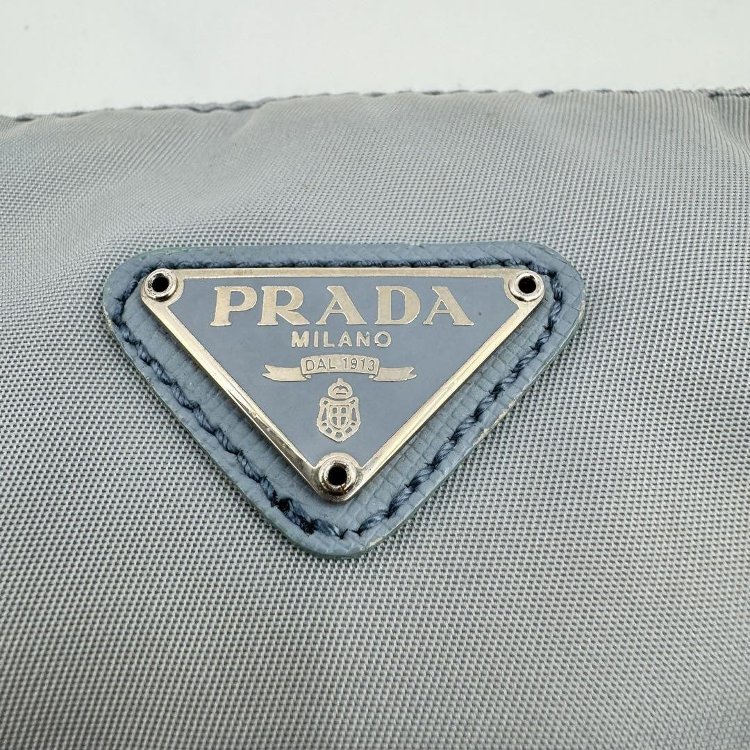 PRADA Accessory Pouch Hand Bag Tote Purse Logo Nylon Blue Authentic