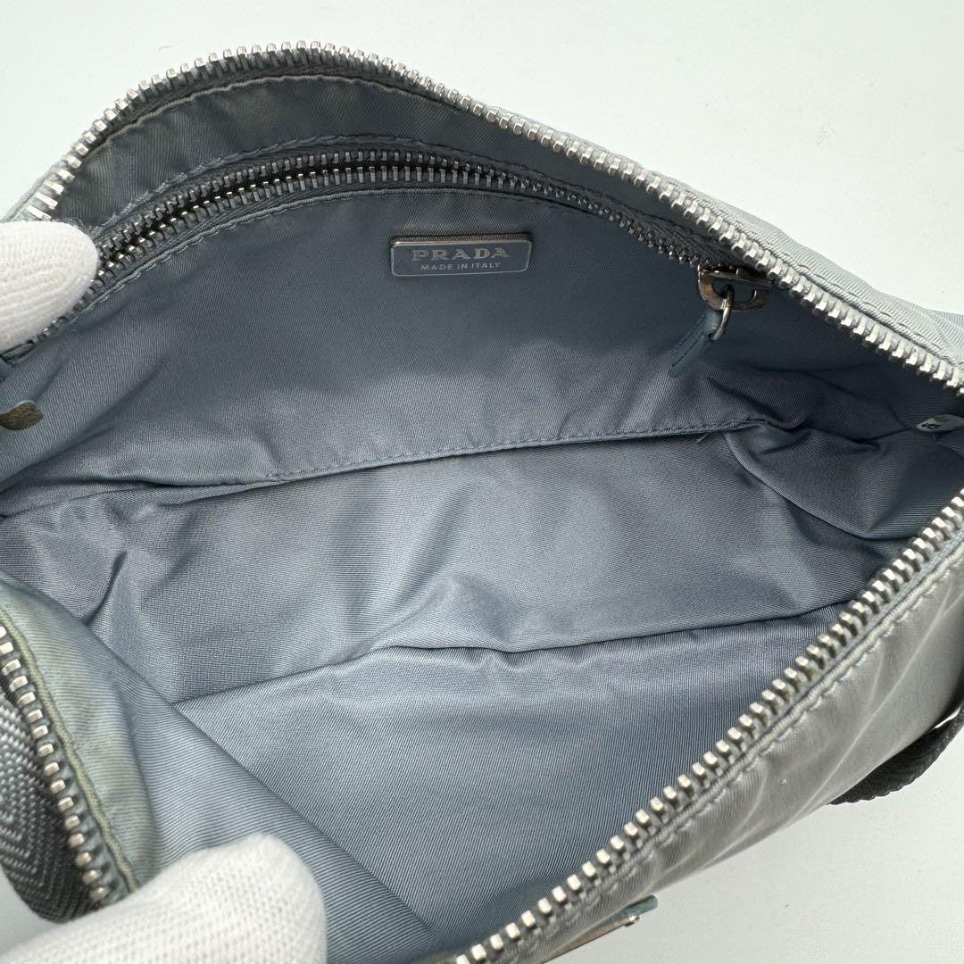 PRADA Accessory Pouch Hand Bag Tote Purse Logo Nylon Blue Authentic