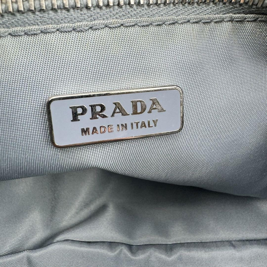PRADA Accessory Pouch Hand Bag Tote Purse Logo Nylon Blue Authentic