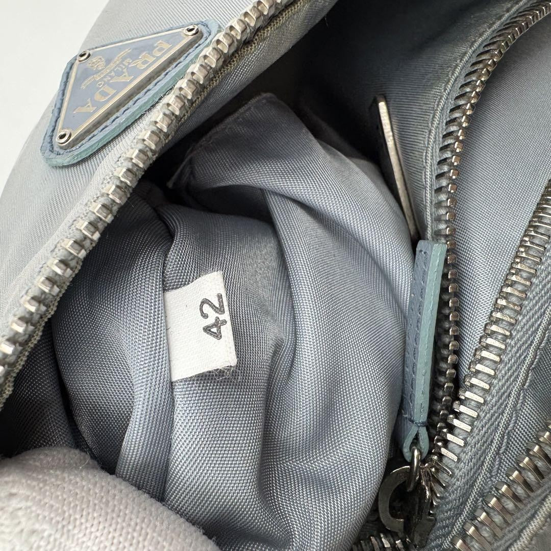 PRADA Accessory Pouch Hand Bag Tote Purse Logo Nylon Blue Authentic