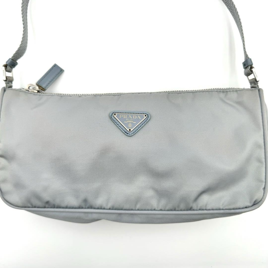 PRADA Accessory Pouch Hand Bag Tote Purse Logo Nylon Blue Authentic