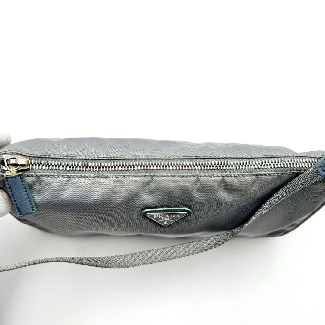PRADA Accessory Pouch Hand Bag Tote Purse Logo Nylon Blue Authentic