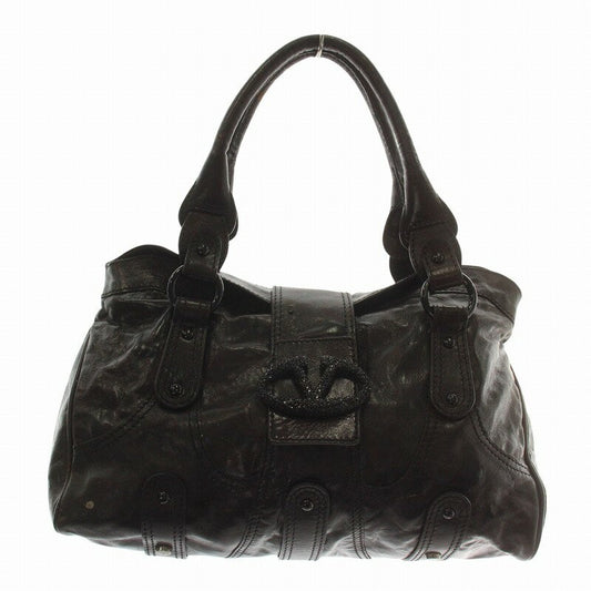 Valentino Garavani Hand Bag Tote Purse Logo Leather Brown Authentic