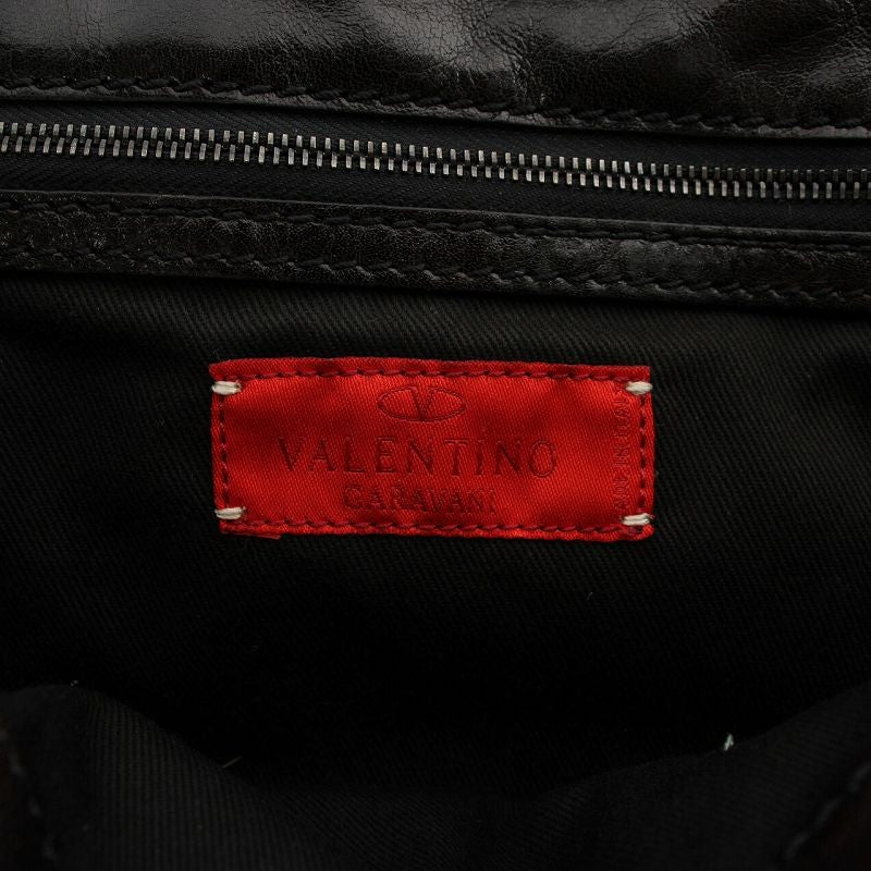 Valentino Garavani Hand Bag Tote Purse Logo Leather Brown Authentic
