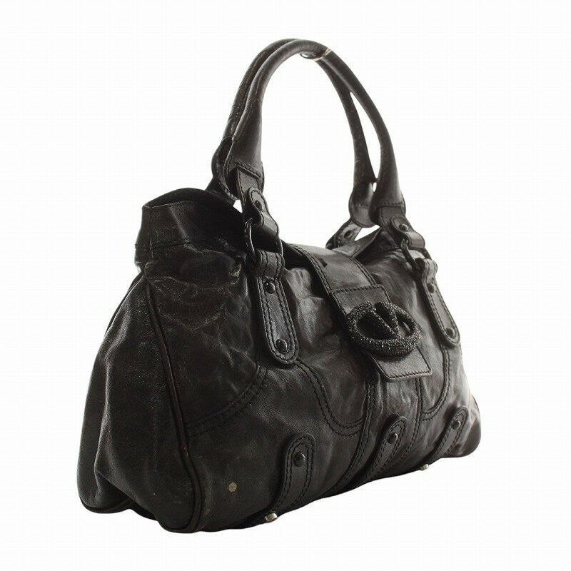 Valentino Garavani Hand Bag Tote Purse Logo Leather Brown Authentic