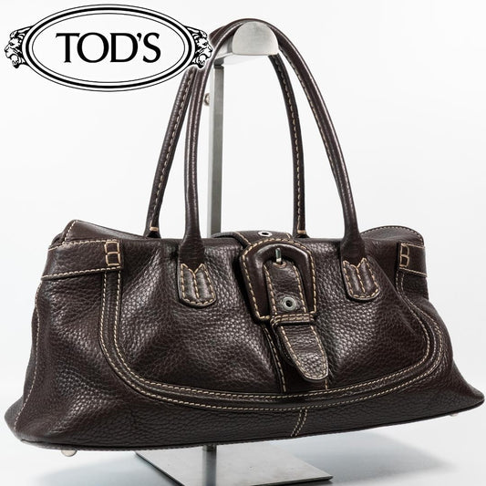 TOD'S Hand Bag Tote Purse Leather Brown Authentic