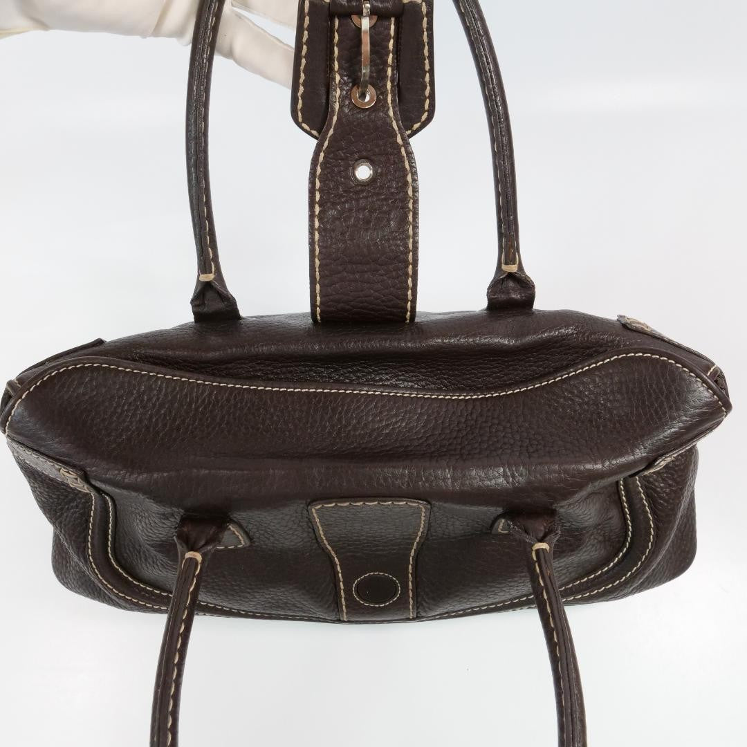 TOD'S Hand Bag Tote Purse Leather Brown Authentic