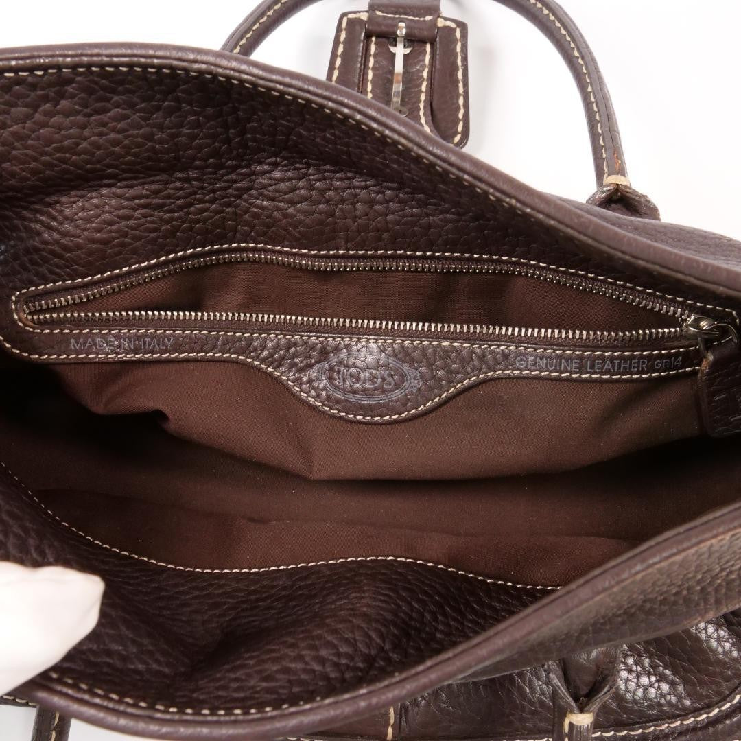 TOD'S Hand Bag Tote Purse Leather Brown Authentic