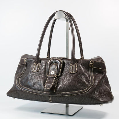 TOD'S Hand Bag Tote Purse Leather Brown Authentic