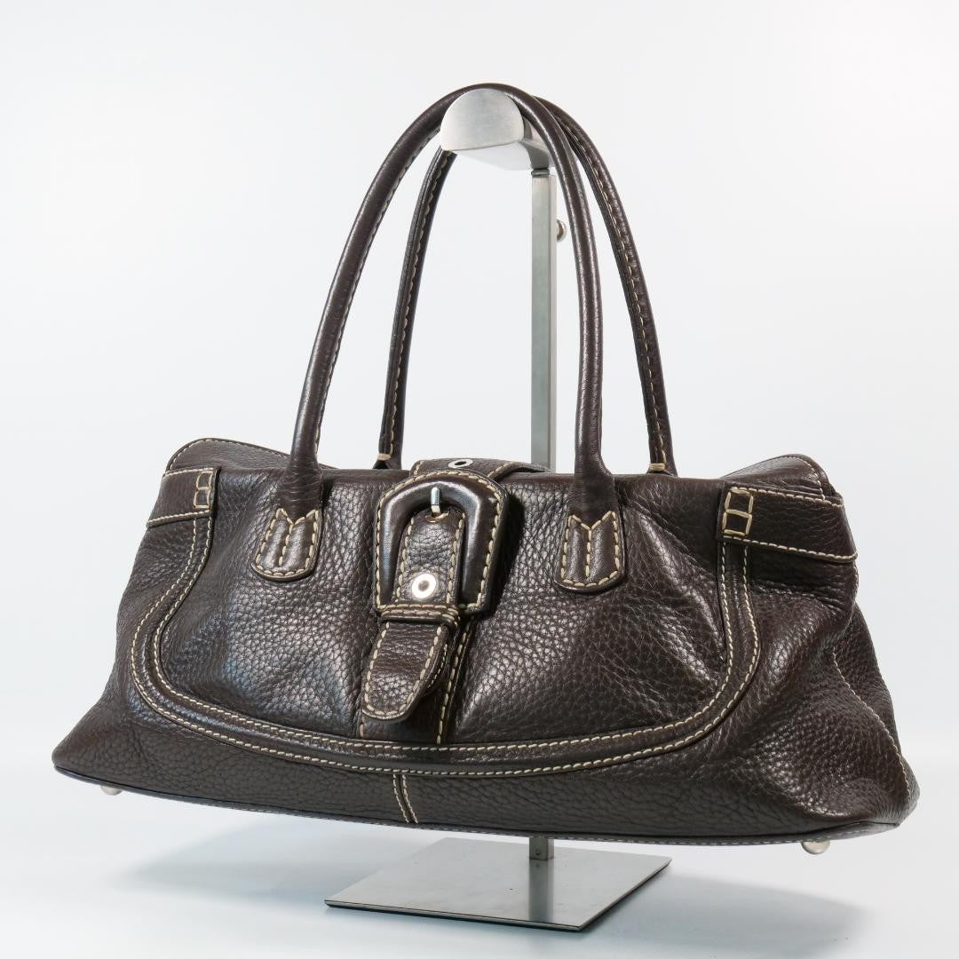 TOD'S Hand Bag Tote Purse Leather Brown Authentic