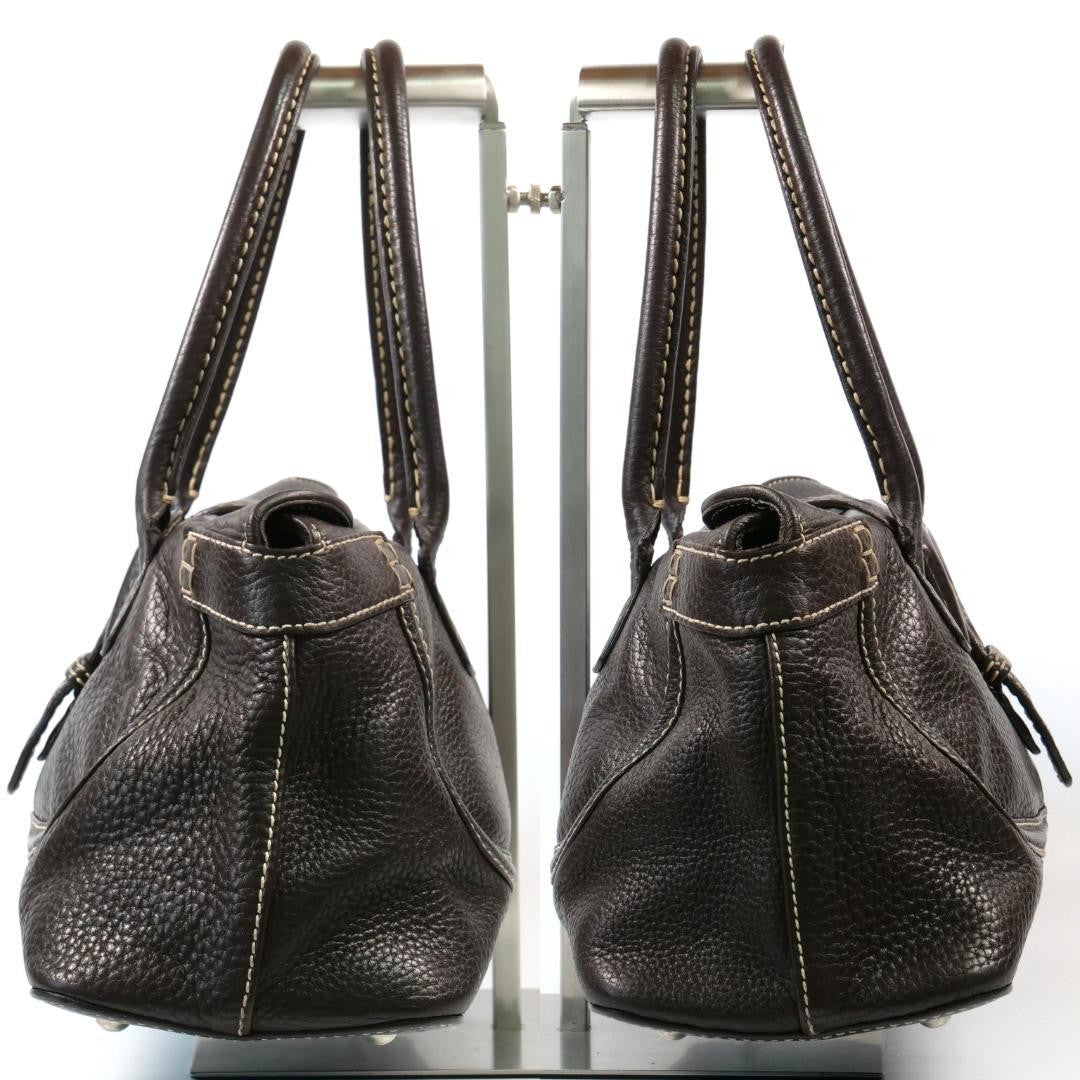 TOD'S Hand Bag Tote Purse Leather Brown Authentic