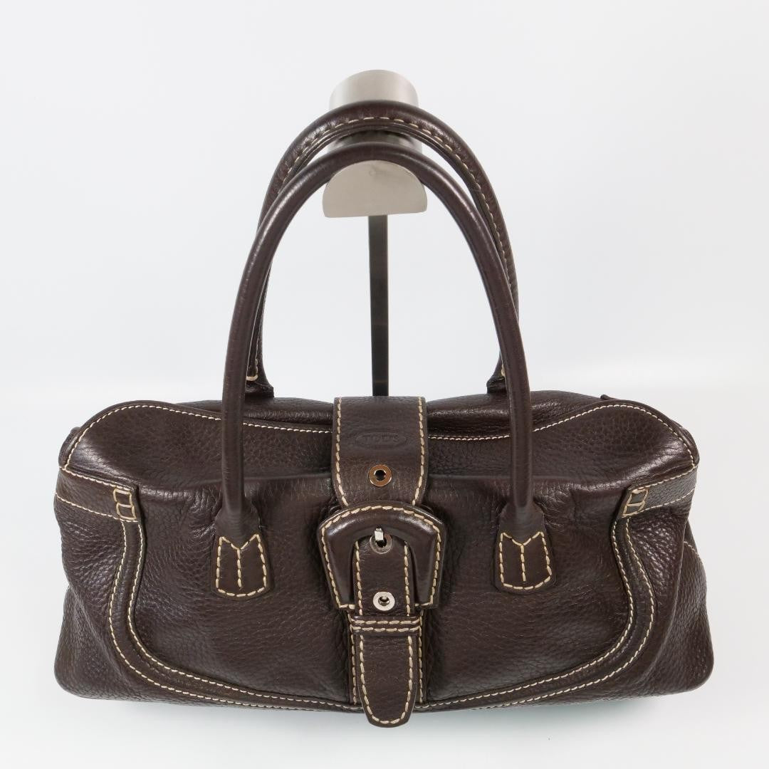 TOD'S Hand Bag Tote Purse Leather Brown Authentic