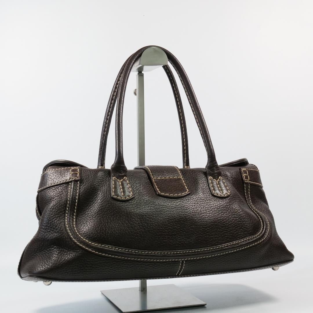 TOD'S Hand Bag Tote Purse Leather Brown Authentic