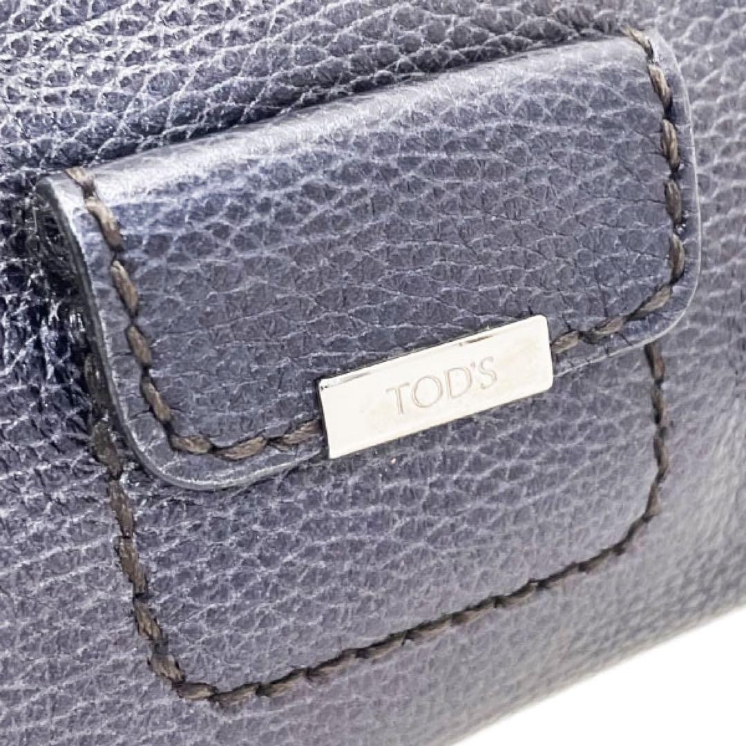 TOD'S Mini Hand Bag Tote Purse Leather Purple Navy Authentic