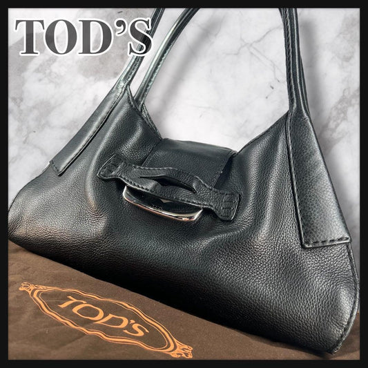 TOD'S Hand Bag Tote Purse Leather Black Authentic