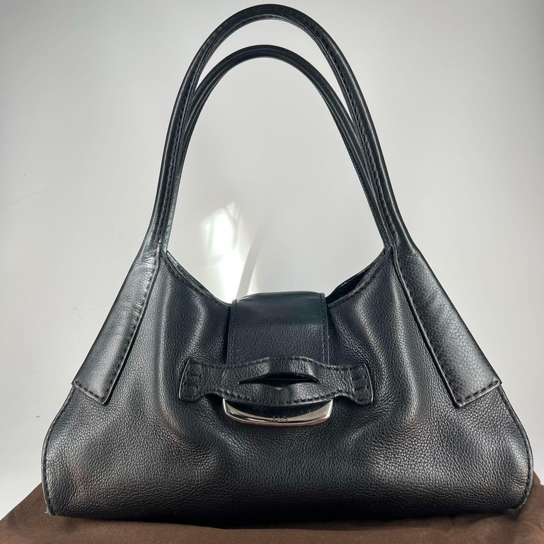 TOD'S Hand Bag Tote Purse Leather Black Authentic