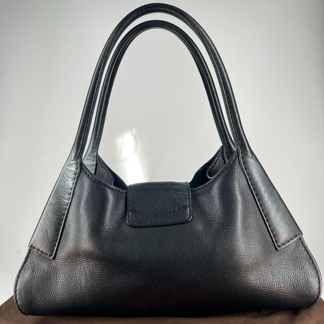 TOD'S Hand Bag Tote Purse Leather Black Authentic