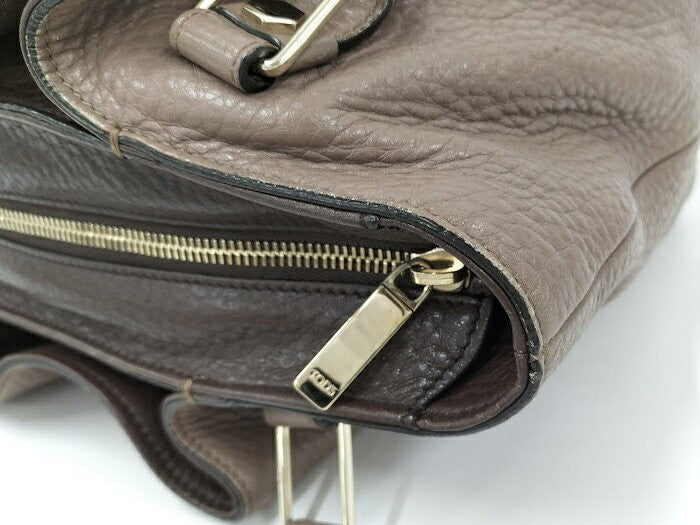 TOD'S Hand Bag Tote Purse Leather Brown Authentic