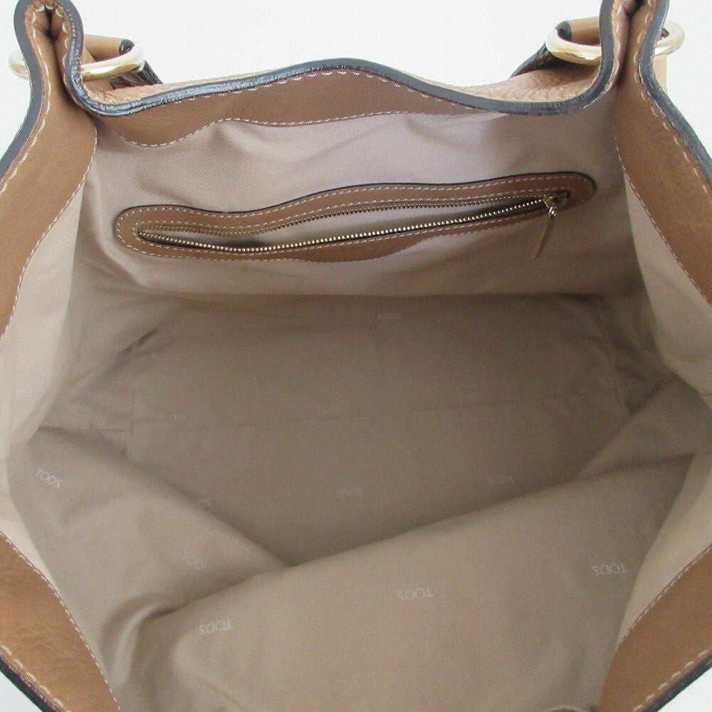 TOD'S Hand Shoulder Bag Tote Purse Leather Beige Authentic
