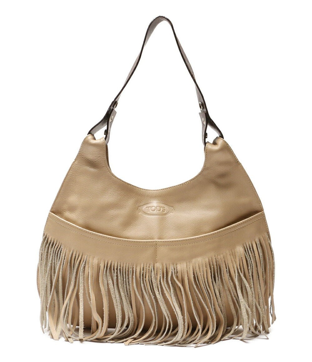 TOD'S Hand Bag Tote Purse Leather Beige Authentic