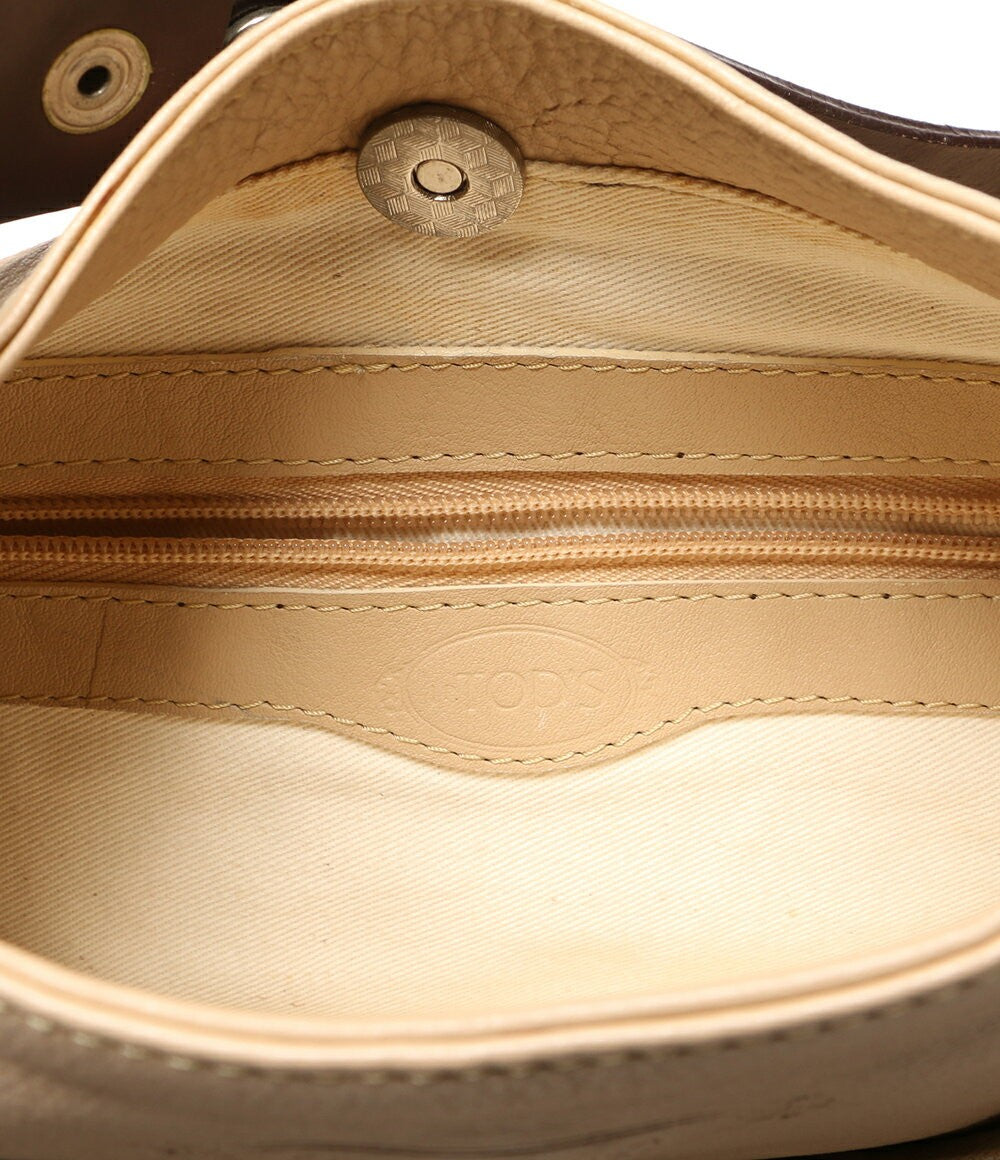 TOD'S Hand Bag Tote Purse Leather Beige Authentic