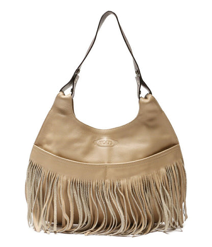 TOD'S Hand Bag Tote Purse Leather Beige Authentic