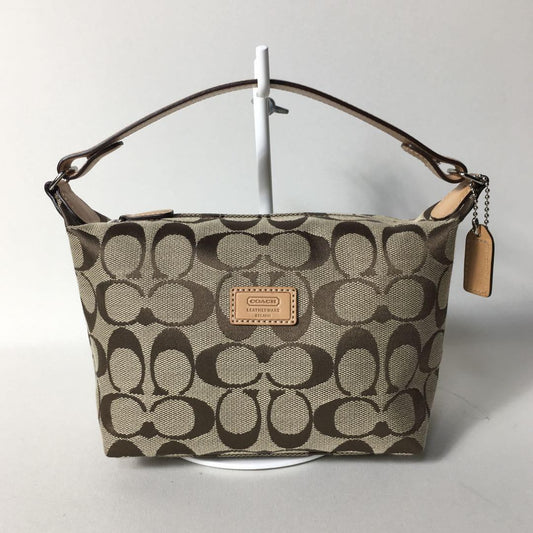 COACH Accessory Pouch Hand Pouch Signature Canvas Leather Light Brown Authentic
