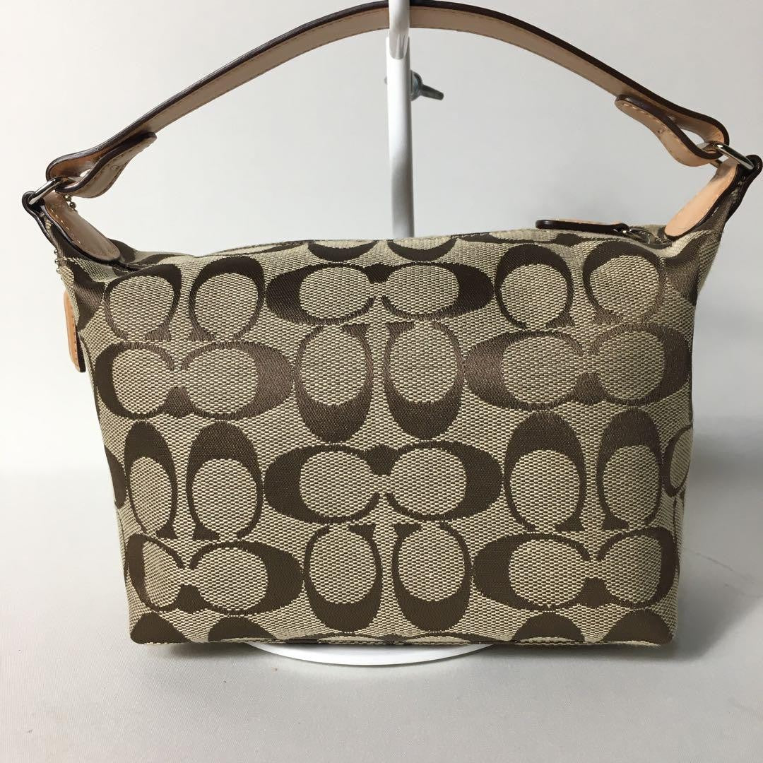 COACH Accessory Pouch Hand Pouch Signature Canvas Leather Light Brown Authentic