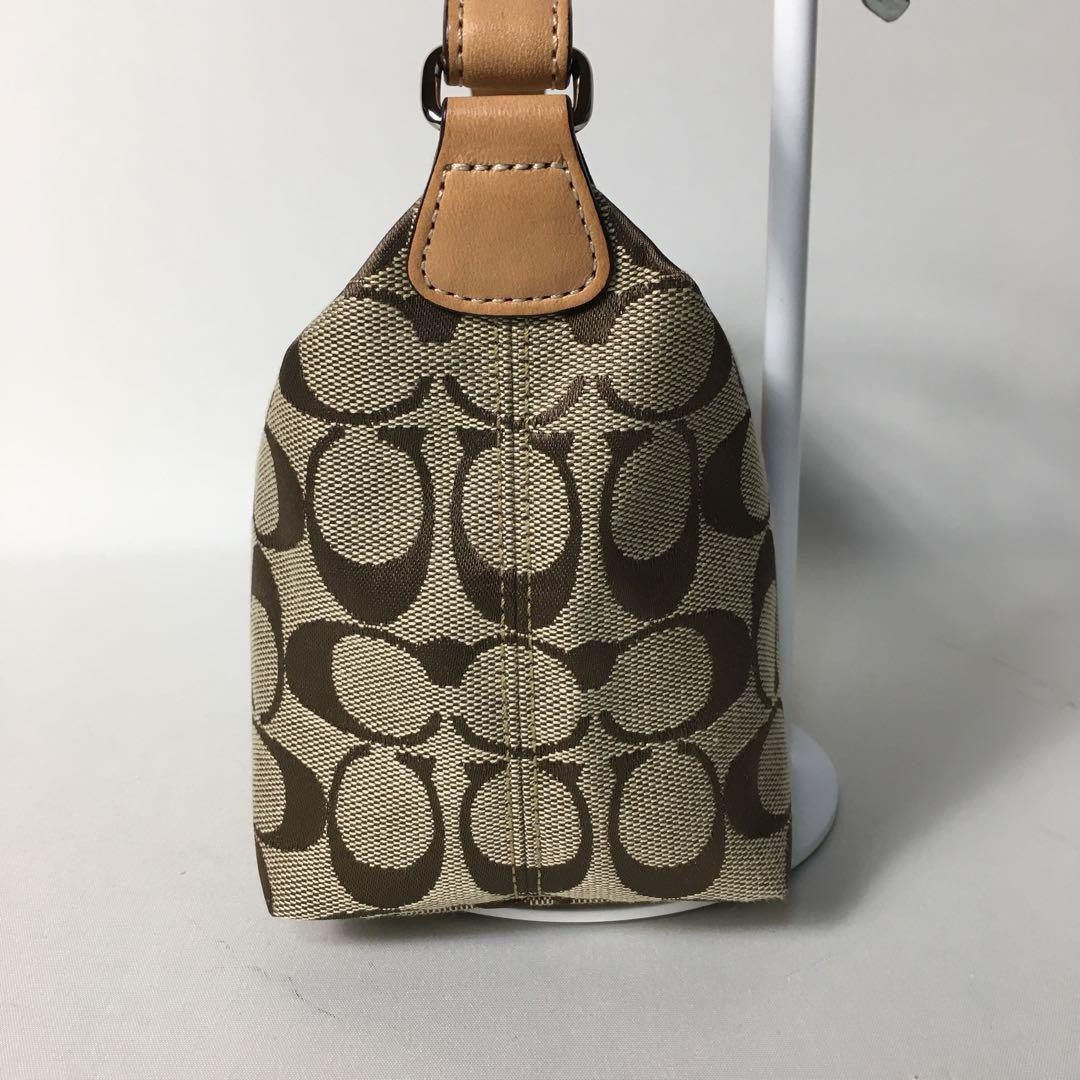 COACH Accessory Pouch Hand Pouch Signature Canvas Leather Light Brown Authentic