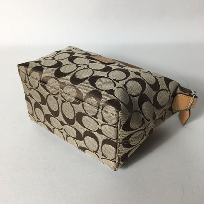 COACH Accessory Pouch Hand Pouch Signature Canvas Leather Light Brown Authentic