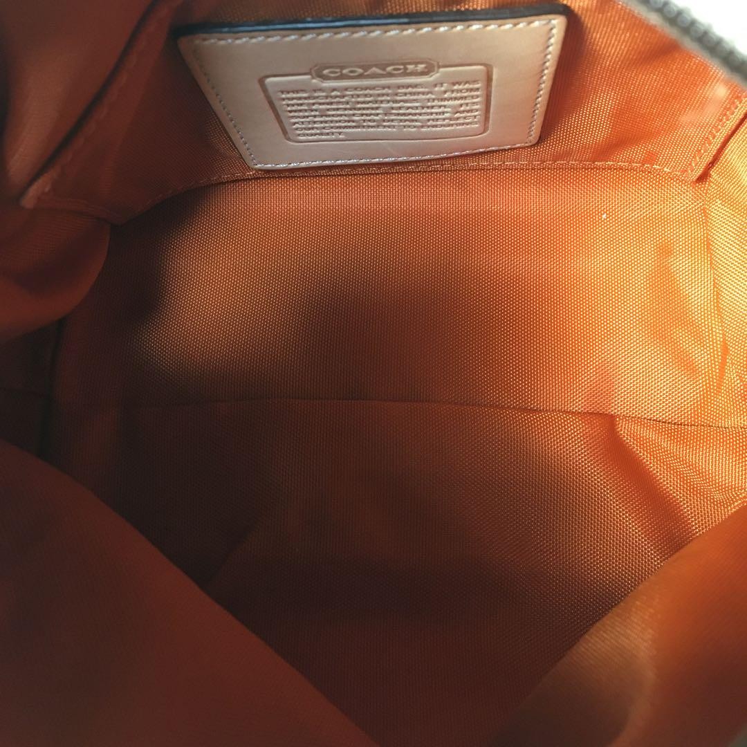 COACH Accessory Pouch Hand Pouch Signature Canvas Leather Light Brown Authentic