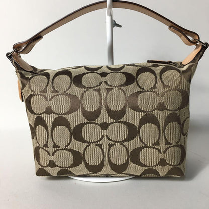 COACH Accessory Pouch Hand Pouch Signature Canvas Leather Light Brown Authentic