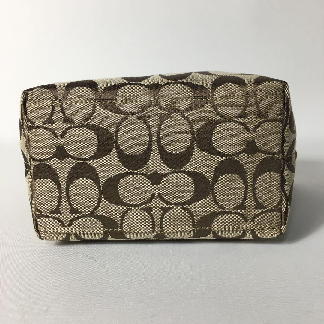 COACH Accessory Pouch Hand Pouch Signature Canvas Leather Light Brown Authentic