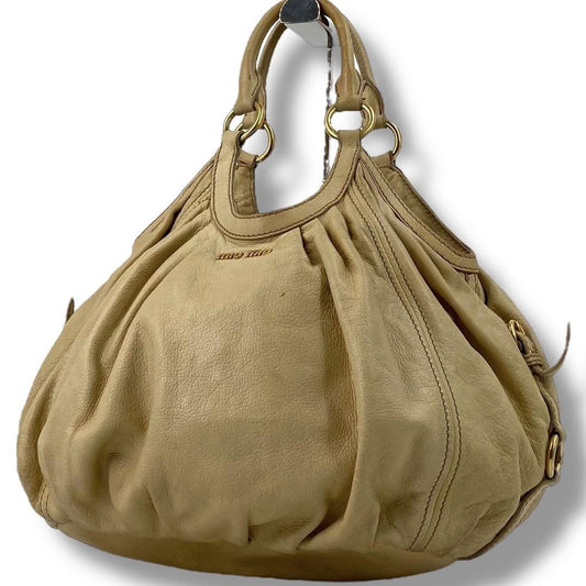 MIU MIU Hand Bag Tote Purse Logo Leather Beige Authentic
