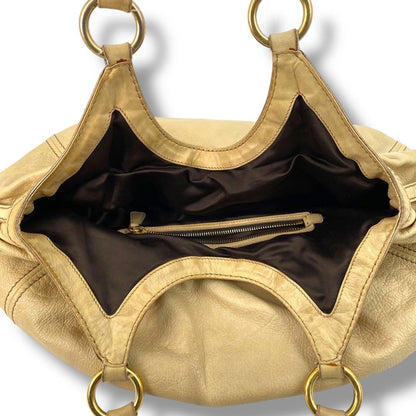 MIU MIU Hand Bag Tote Purse Logo Leather Beige Authentic