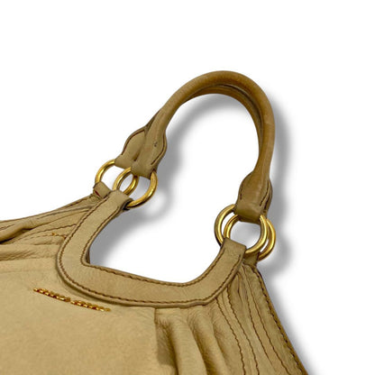 MIU MIU Hand Bag Tote Purse Logo Leather Beige Authentic