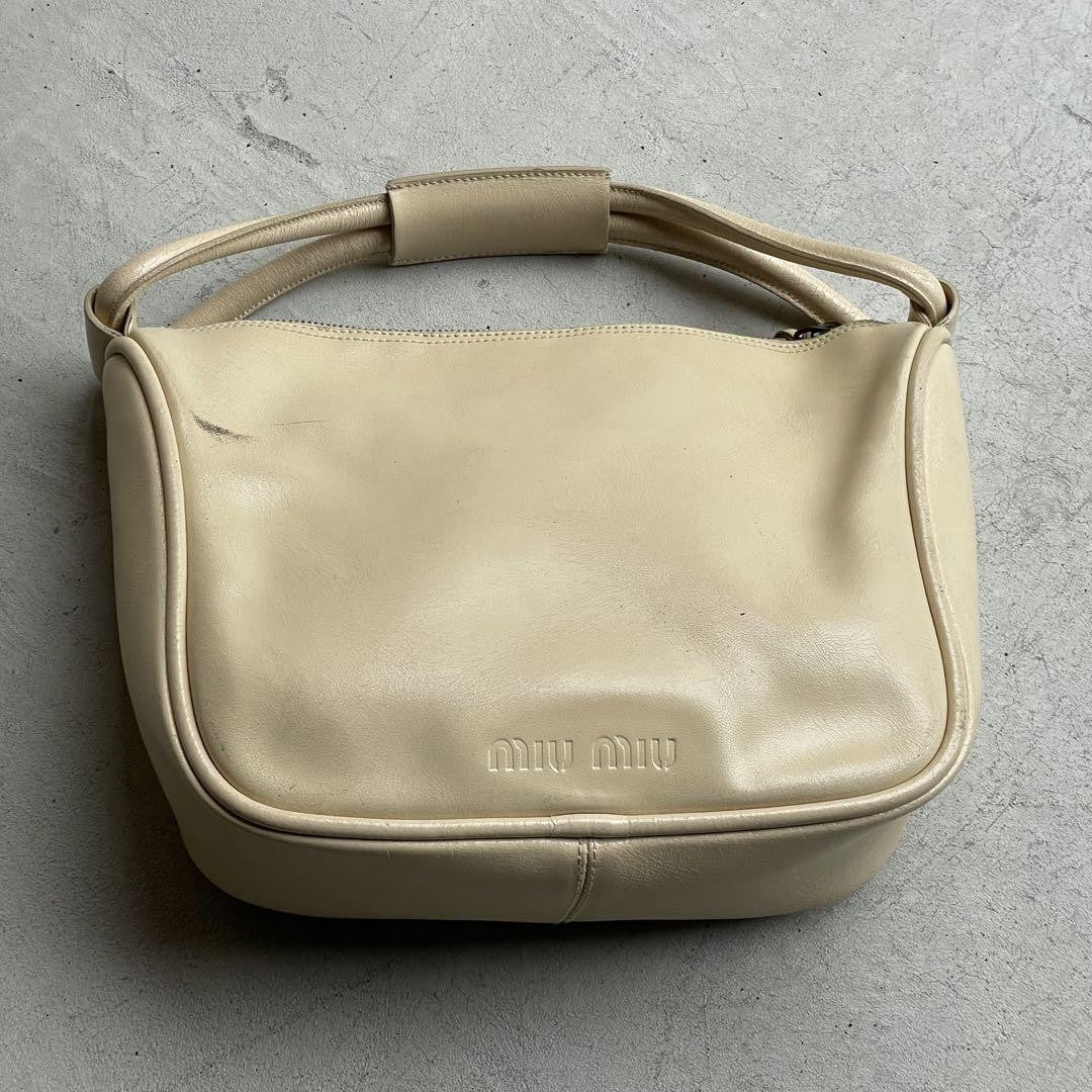 MIU MIU Hand Bag Tote Purse Logo Leather Authentic