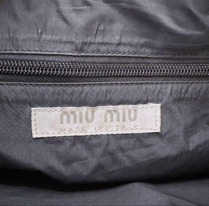 MIU MIU Hand Bag Tote Purse Logo Leather Black Authentic