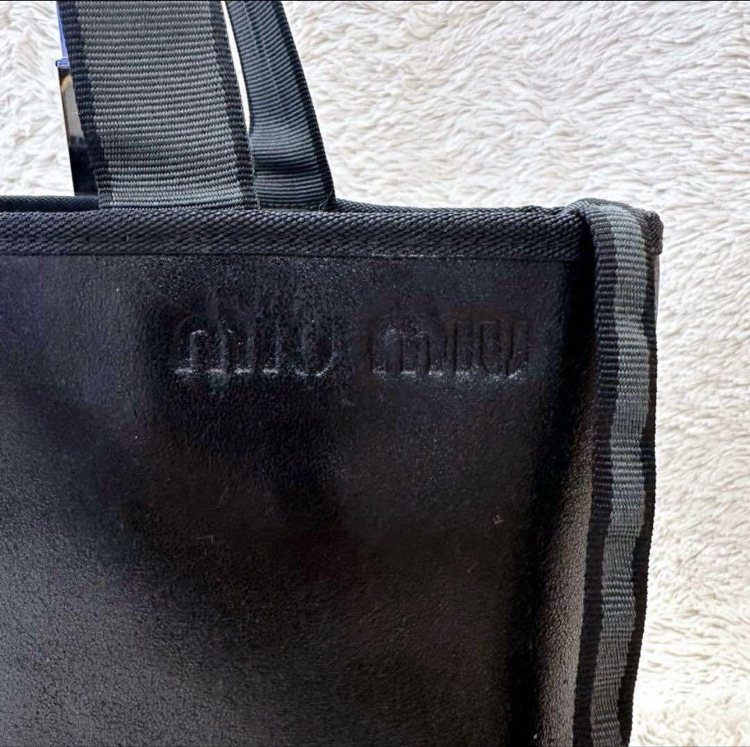 MIU MIU Hand Bag Tote Purse Logo Leather Black Authentic